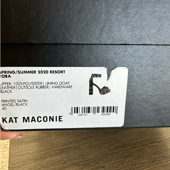 Kat Maconie Angel/Black Printed Satin Chunky High Heel Shoes like new size US 9 - Picture 7 of 16